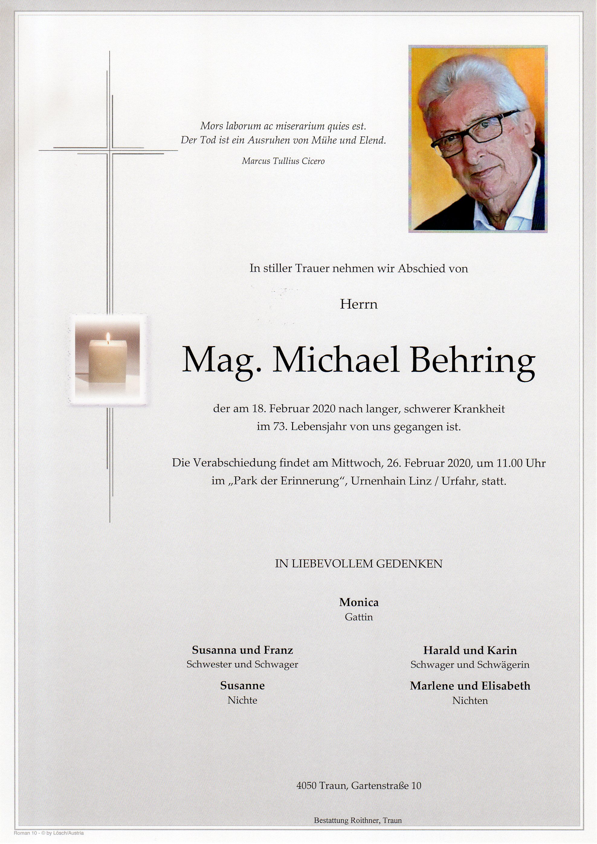 Mag. Michael Behring gestorben